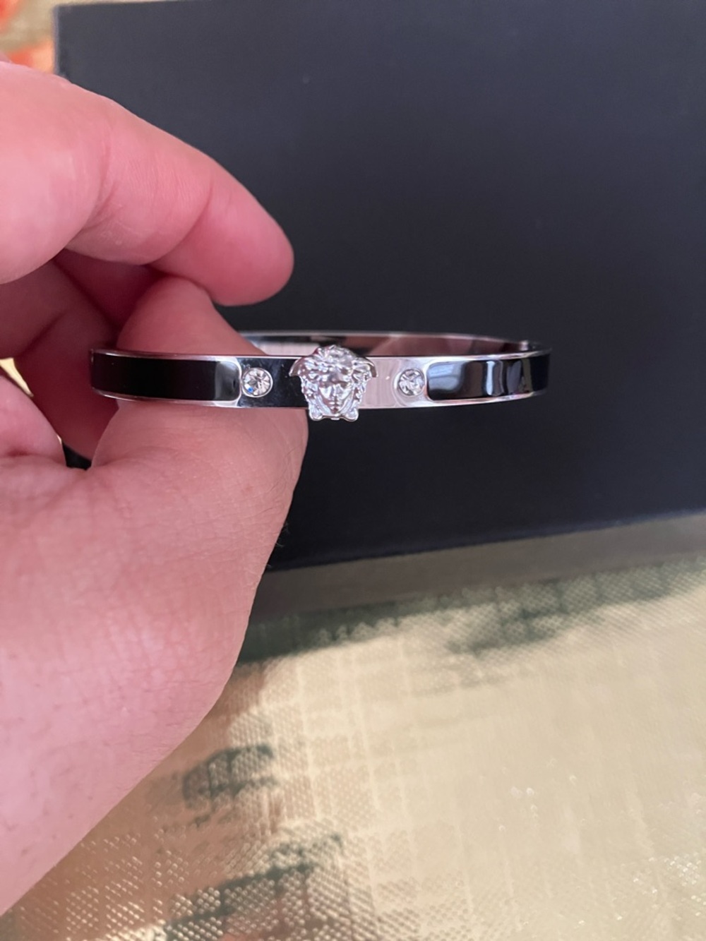 Black and Silver Medusa Crystal Bangle Bracelet - Picture 4 of 8